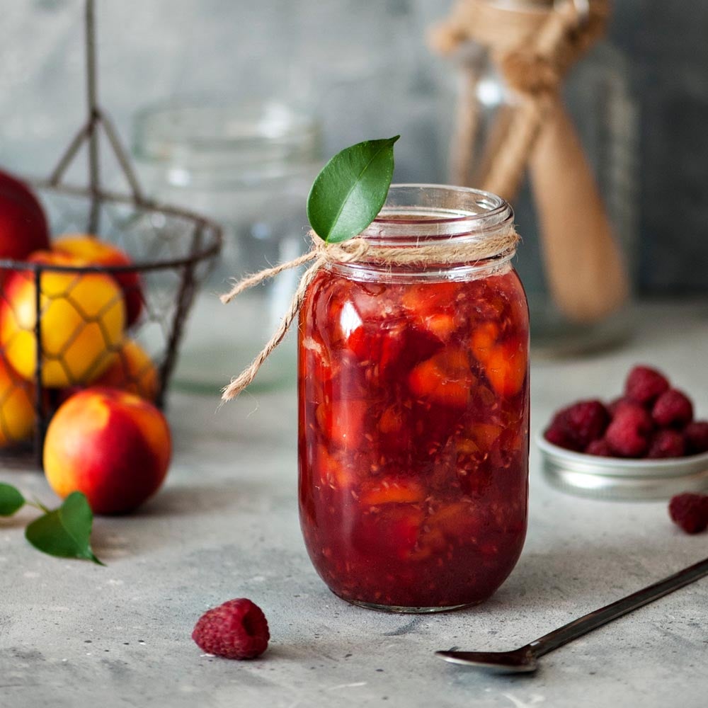 Compote framboise-pêche