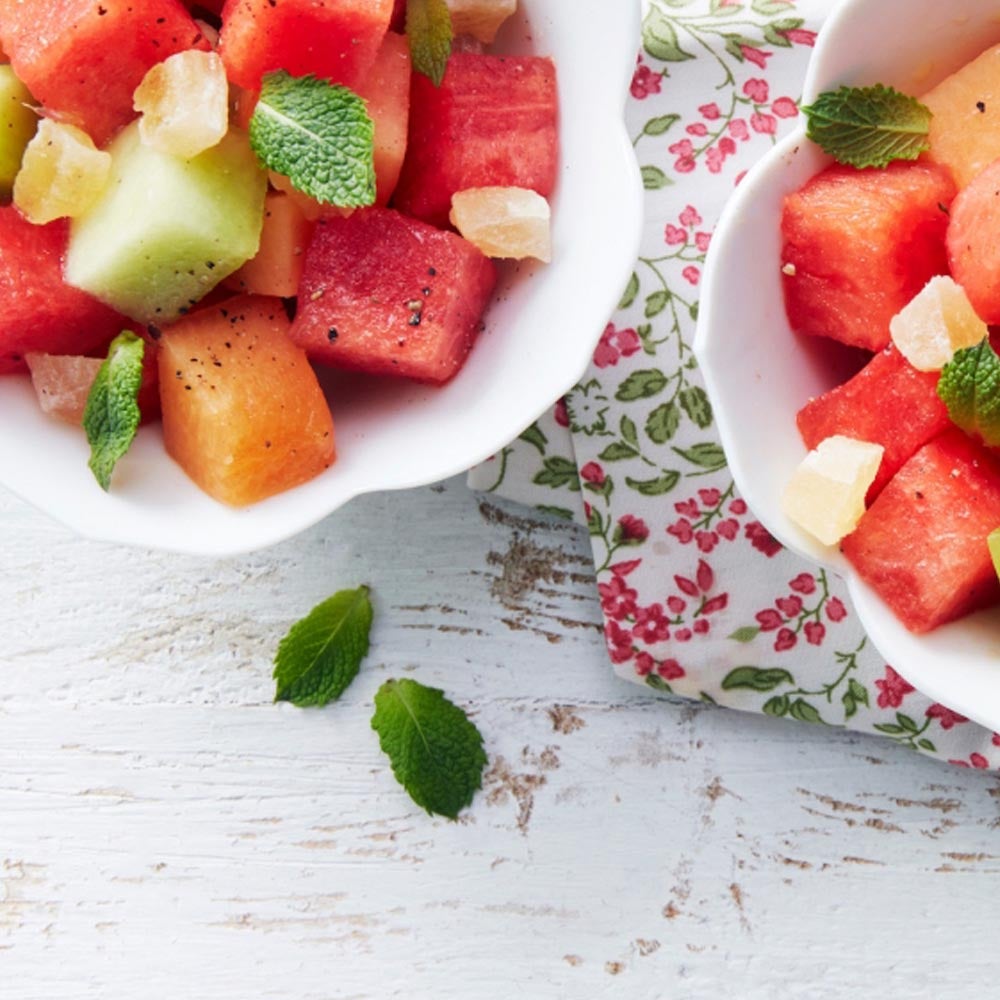 Salade de melon d’été avec vinaigrette à la menthe orange