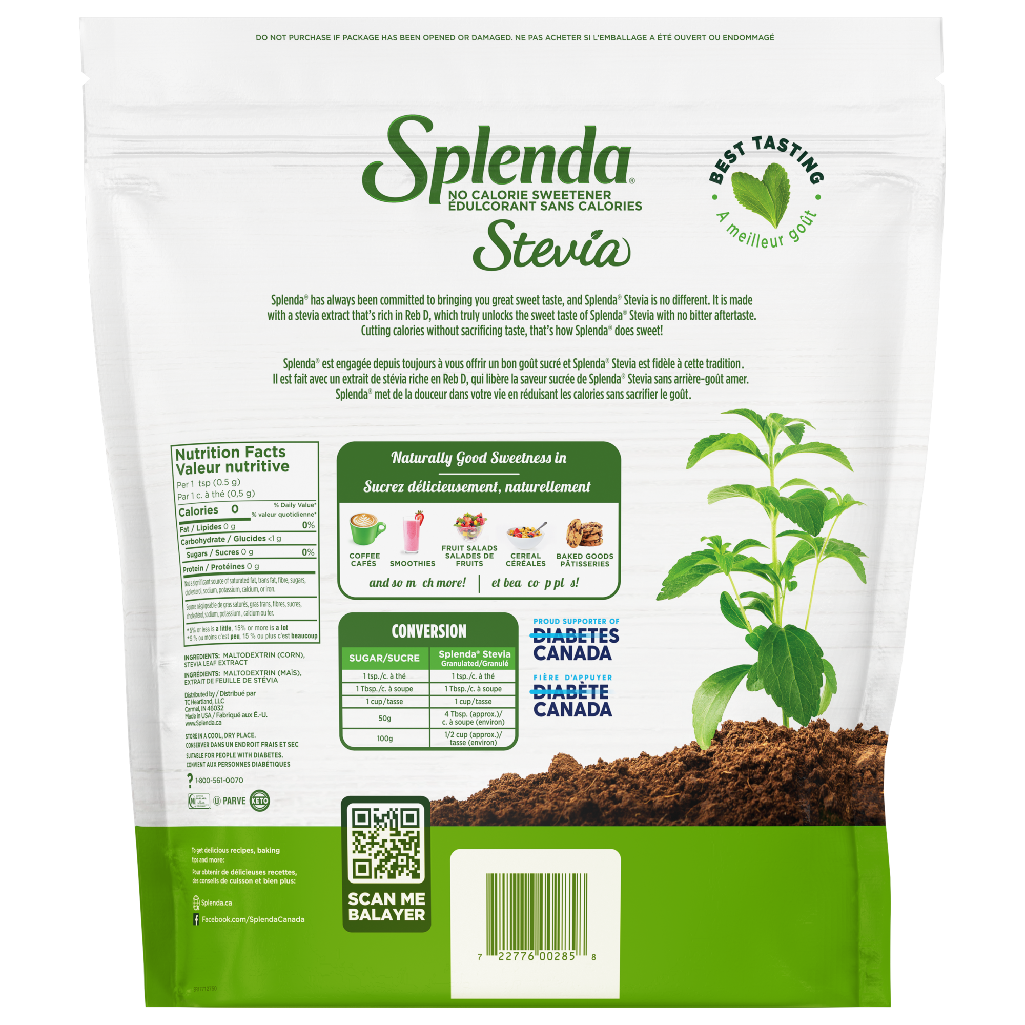 Splenda Stevia Granulated Pouch - Back