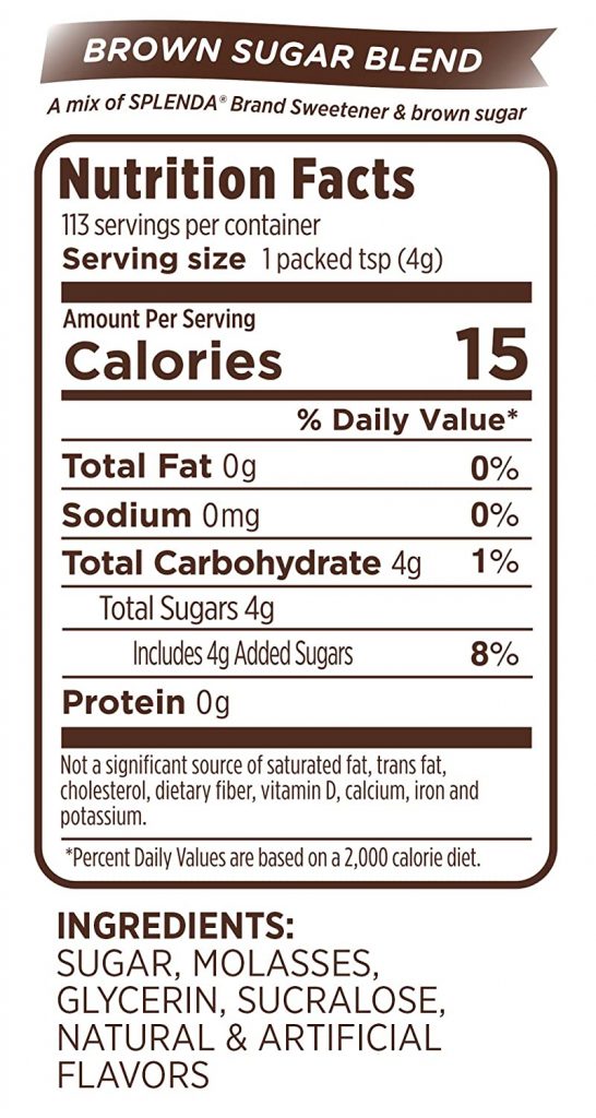 Splenda® Brown Sugar Blend Nutrition