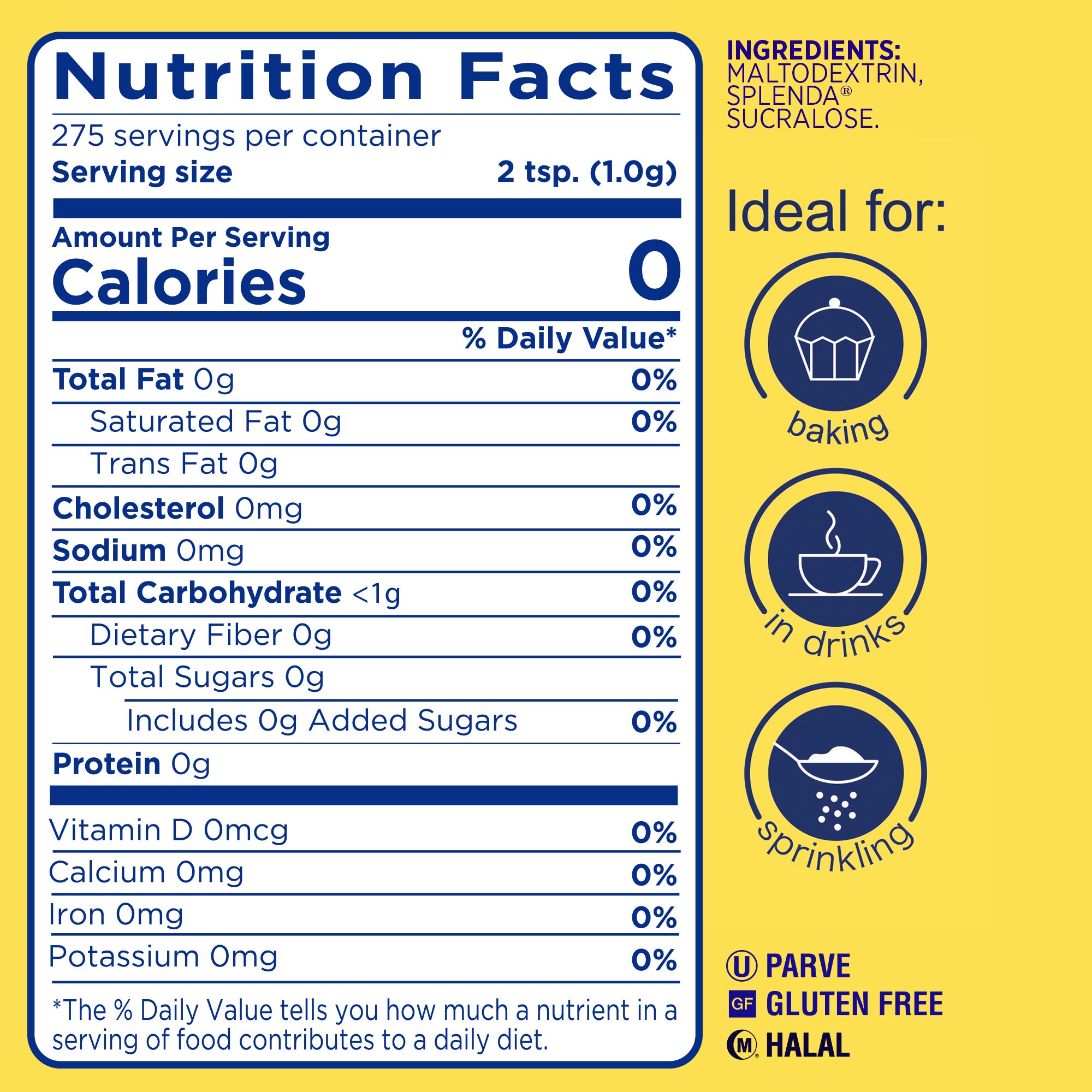 Calories et les Faits Nutritives pour Canderel Sucrette Sucralose