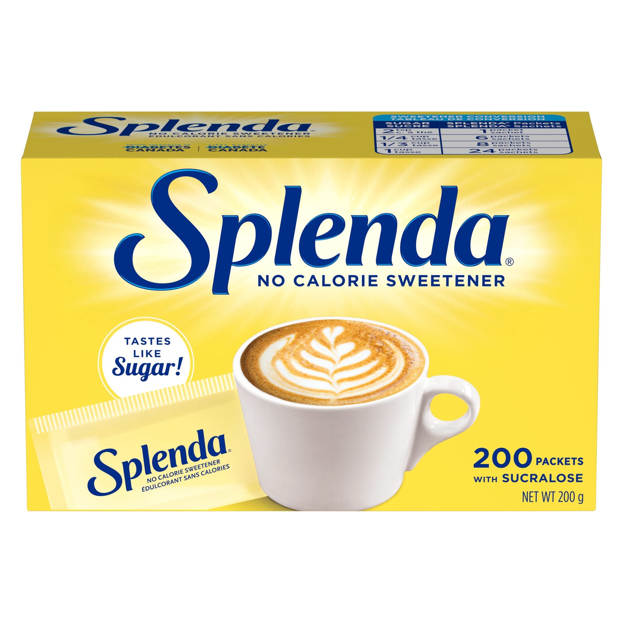 Paquets d'édulcorant Splenda  Édulcorant sans calories et succédané de  sucre