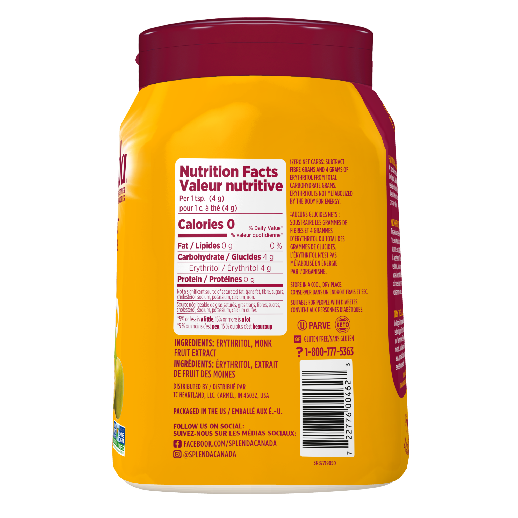 Splenda Monk Fruit Jar - Side with Nutrition-Ingredients