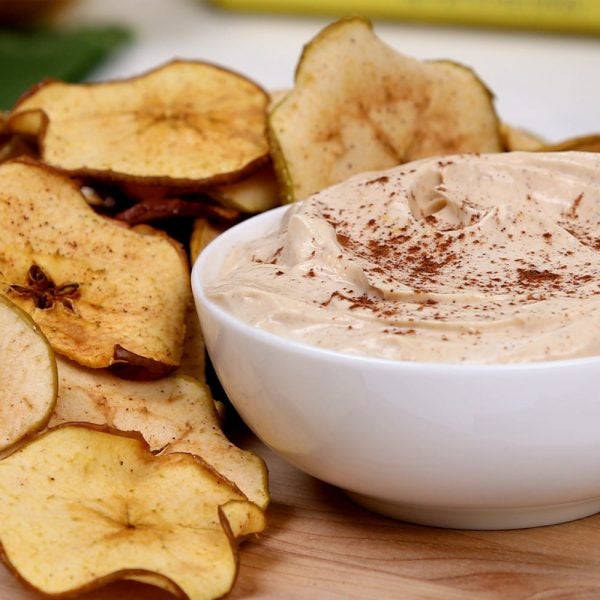 Cinnamon Apple Chips with Peanut Butter Yogurt Dip