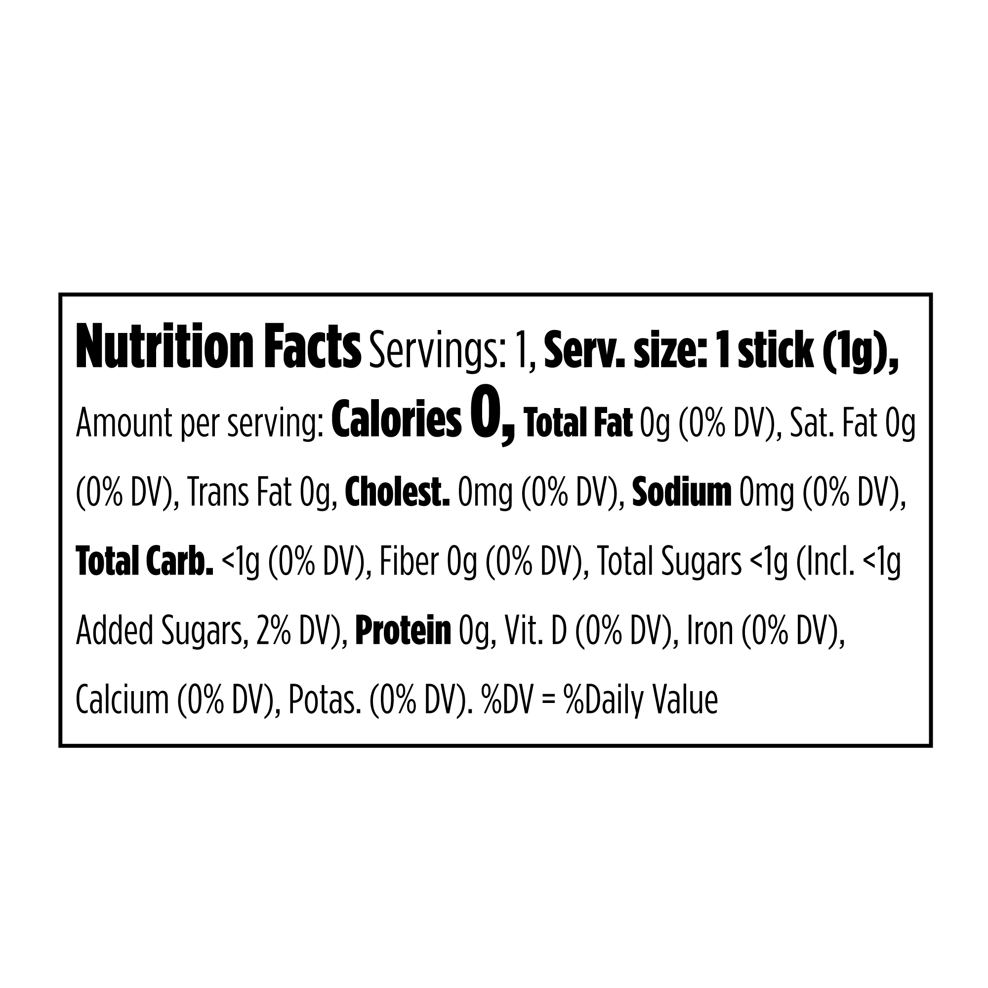 Splenda® Sweetener Sticks Nutrition