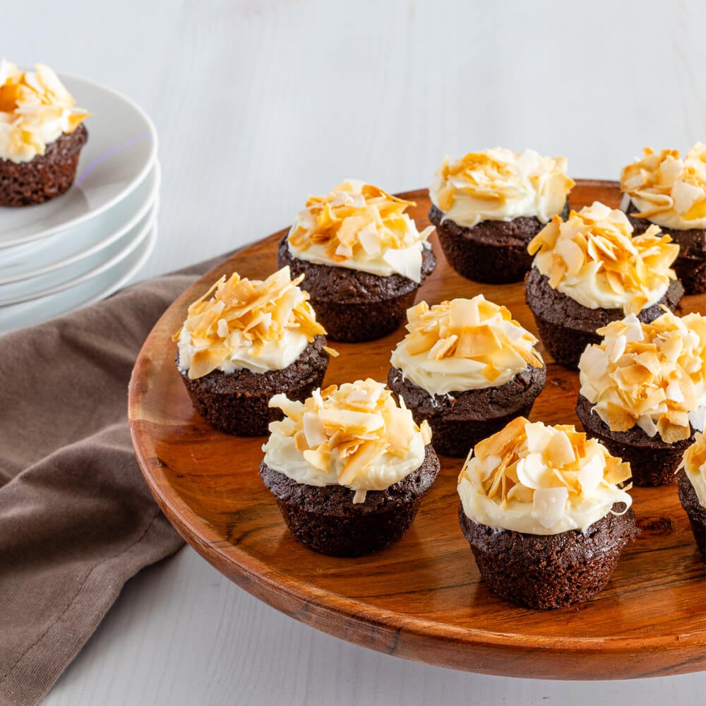 keto toasted coconut chocolate cupcakes