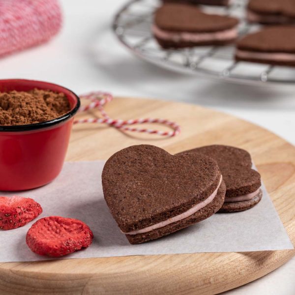 Heart-Shaped Chocolate & Strawberry Sandwich Cookies