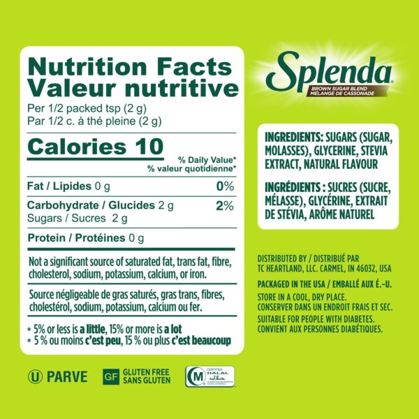 Splenda Stevia Brown Sugar Blend pouch nutrition facts