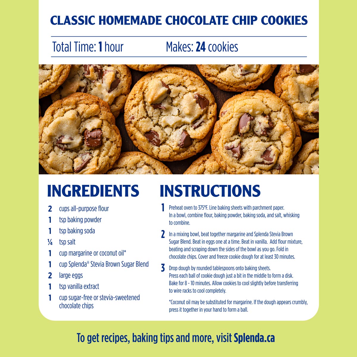 classic homemade chocolate chip cookies recipe card in english