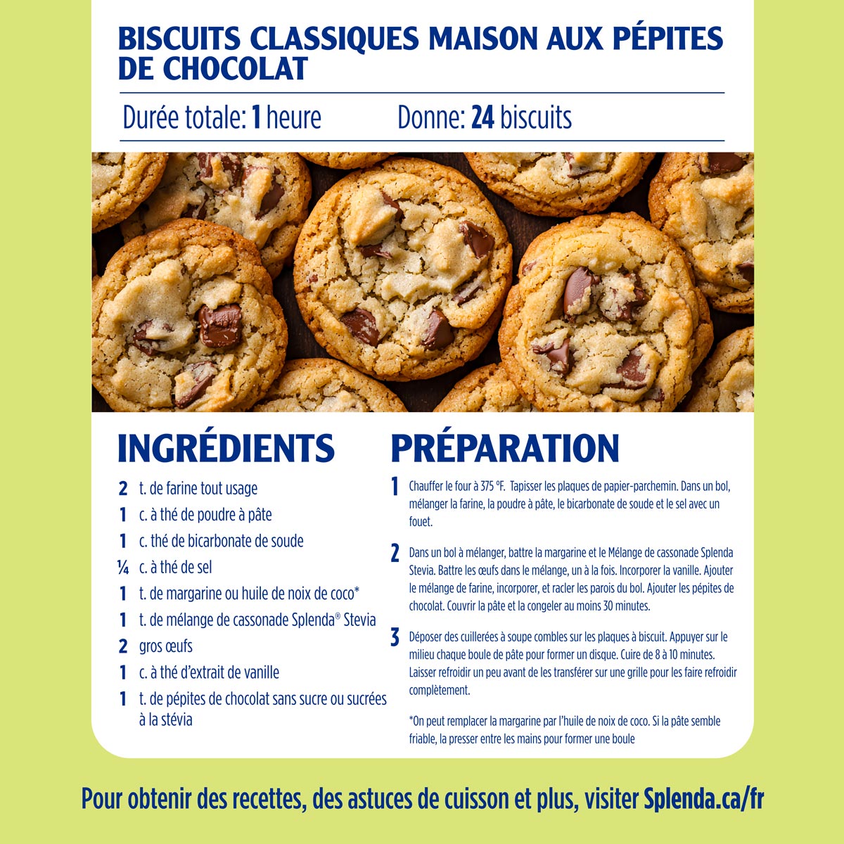classic homemade chocolate chip cookies recipe card in french