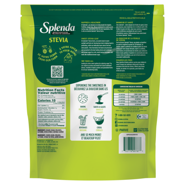 Splenda Stevia Brown Sugar Blend pouch back