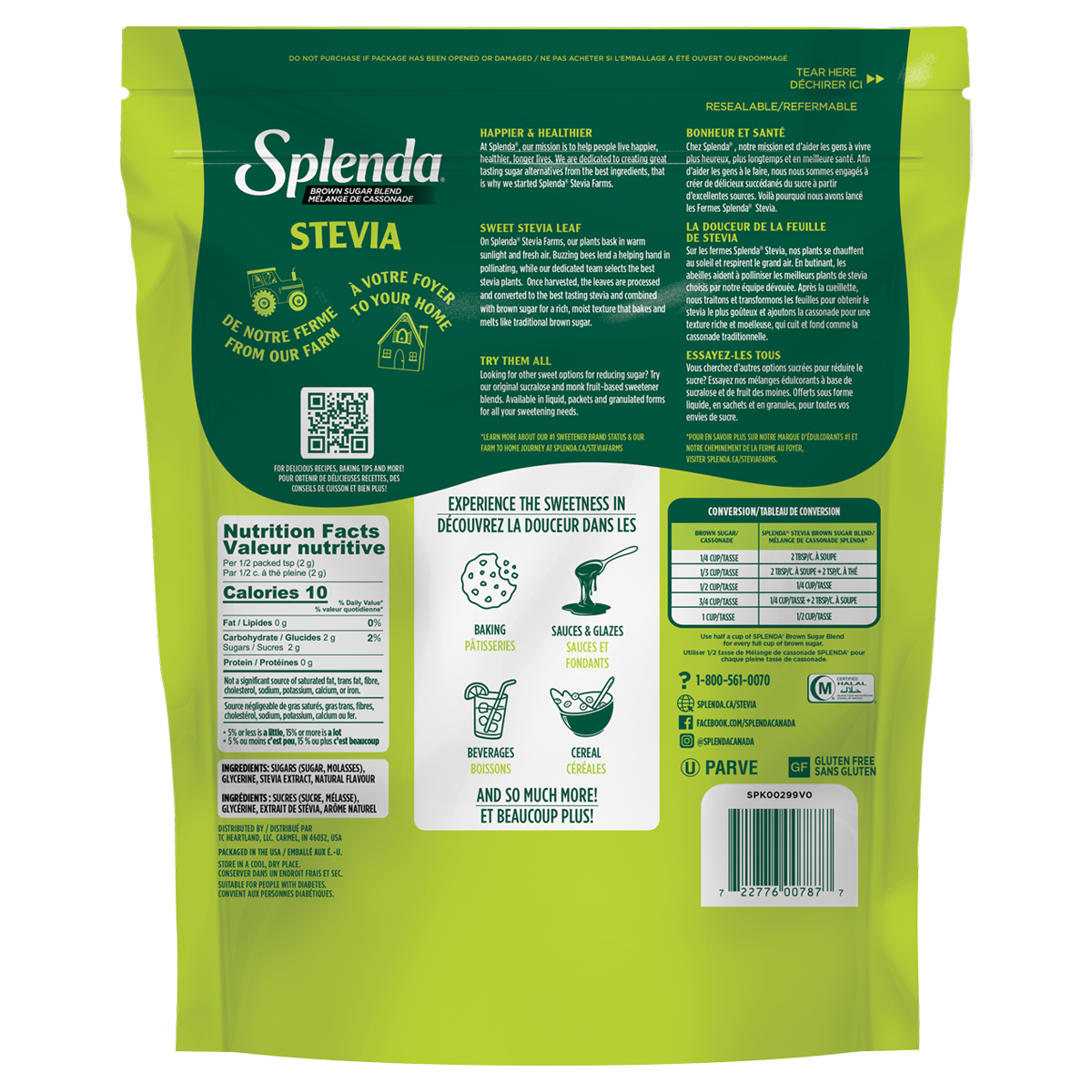 Splenda Stevia Brown Sugar Blend pouch back